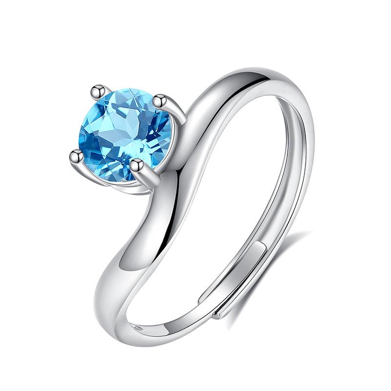 Natural crystal stone twisted arm ring s925 sterling silver four-claw inlaid open ring niche light luxury jewelry