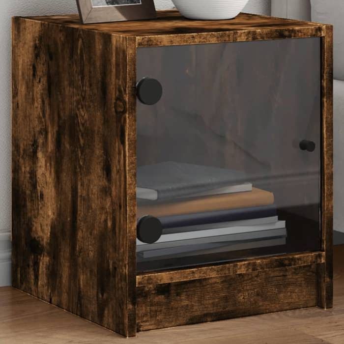 Table de chevet - Maison Exclusive - 2 pcs chêne fumé - Portes vitrées - Bois d'ingénierie