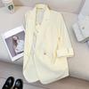 2025 Летний женский пиджак молочно-желтого цвета - Корейский стиль богини, Универсальный, Повседневный, Тонкий топ для модных поездок на работу