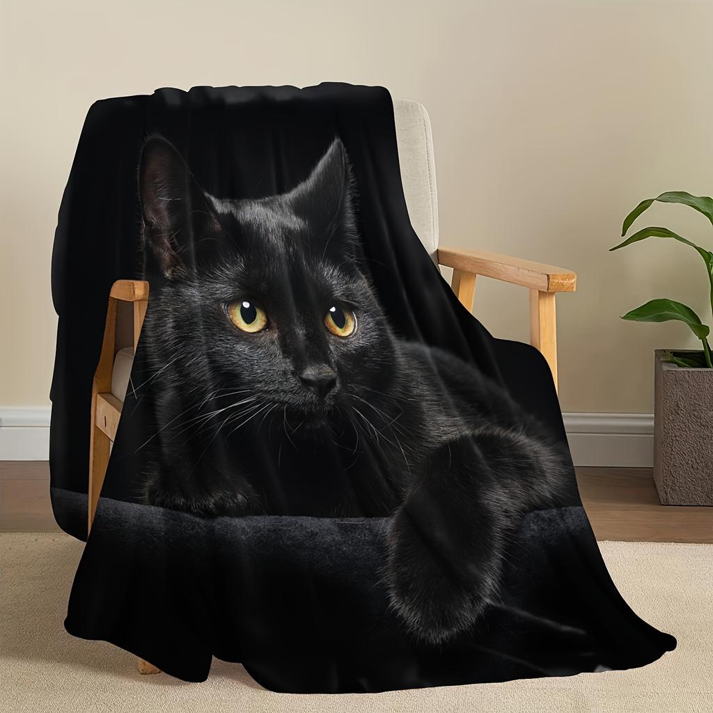 1pc Soft Flannel Black Cat & Dog Blanket – Cozy, All-Season, Fit Sofa/Bed/Office/Shawl/Leg Warmer/Camping, Gift for Pet Lovers