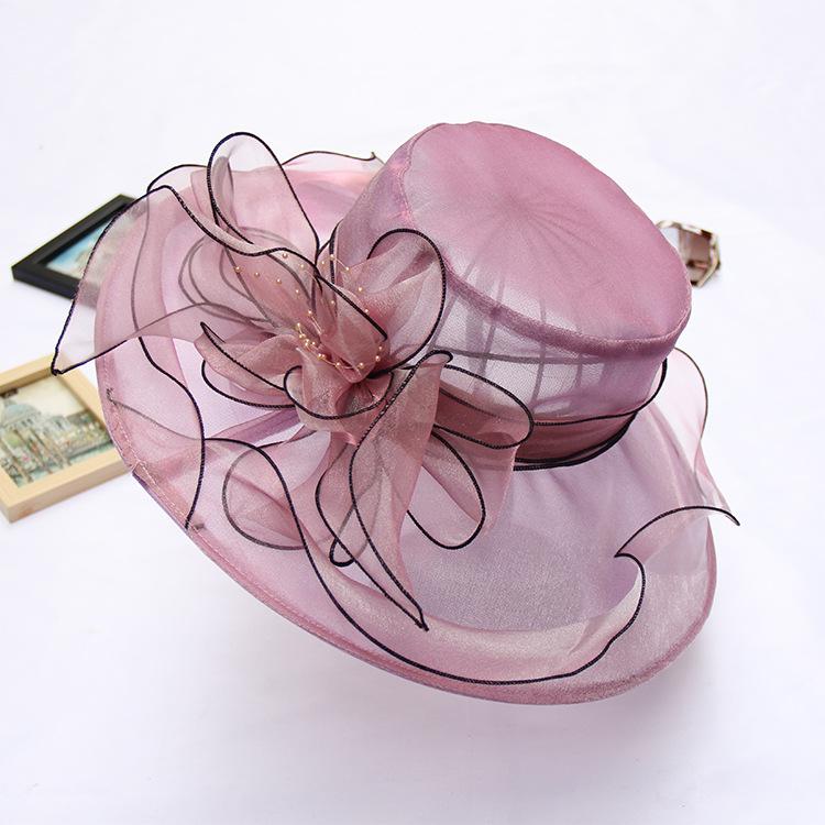 Floral Organza Wide Brim Church Kentucky Derby Fascinator Lady Tea Party Sun Beach Hat Women Elegant Hats