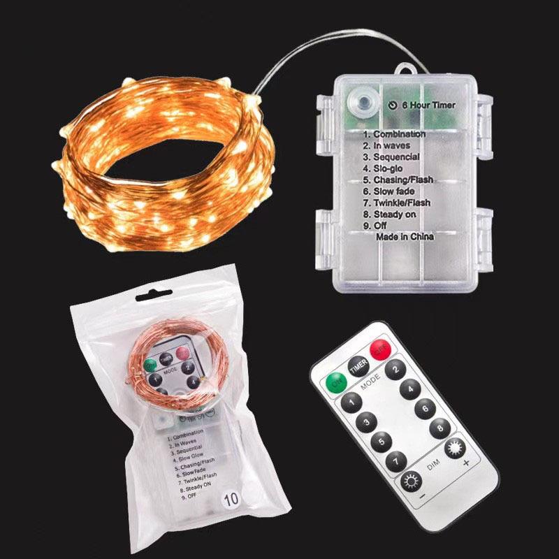 Водонепроницаемая гирлянда с 8 режимами и пультом управления – Светодиодные декоративные огни из медной проволоки на батарейках