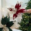 Фланелевая ткань Рождественские Искусственные Цветы Пластик 29см Блестящий Искусственный Цветок Блестки DIY Блестящая Пуансеттия Рождественский Декор