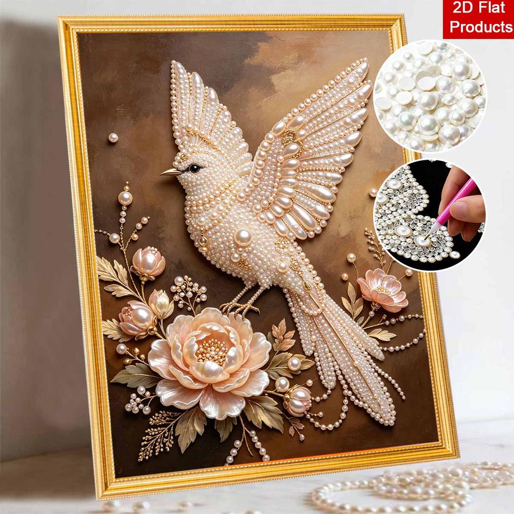 Pearl painting kit features 5D pearl elegant bird and flower mosaic art style for home wall decoration.