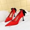 Fashionable Sweet Medium Heel Women's Shoes Thin Heel Shallow Mouth Pointed Fleece Color Matching Bow Single Shoes 8cm