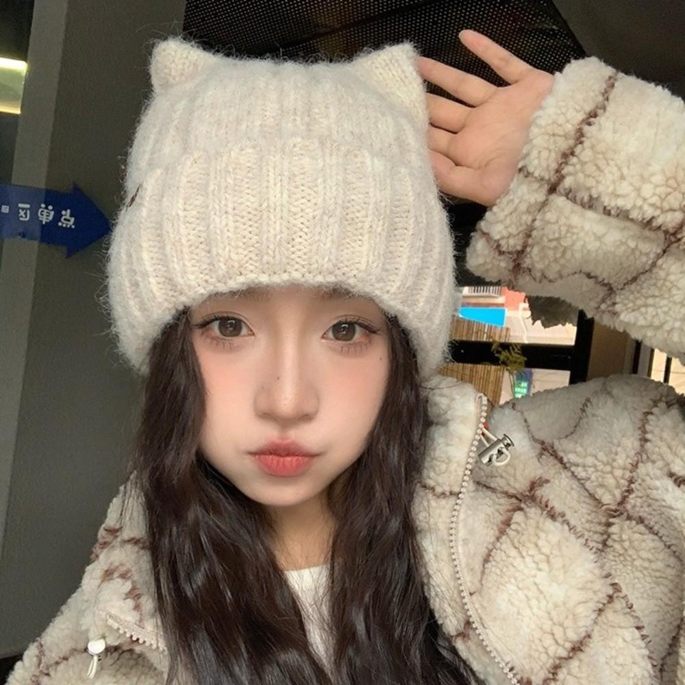 Warm Winter Hat Thickened Knitted Beanies Cute Ear Protection Hat  for Women