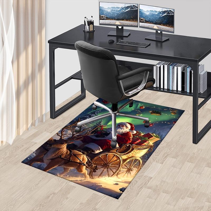 Christmas Santa Claus Reindeer Chair Mat - Anime Cartoon Design, Non-Slip Carpet for Office, Home Decor, Living Room, Bedroom, Gaming Room & Dormitory