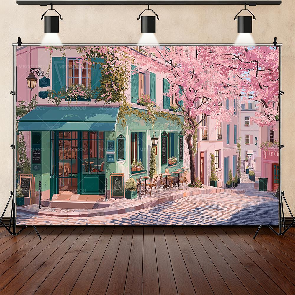 Romantic flower shop street corner theme background birthday party decoration photo studio shooting props sofa bedsideba 166