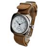 [M.R.M.W.] Military Cushion Watch with White Dial and Brown Crazy Horse Leather Strap
