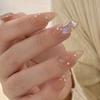 24 Pcs Flash Fragments Aurora Square Diamond Wearing Nail Almond Nail Art Piece Sweet White Girl Fake Nails