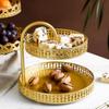 Gold Fruit Serving Tray Hollow Out 2 Tier Fruit Tray Multipurpose Jewelry Dish  Front Desk