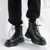Black Thick Soled Men's Boots Fashionable and Trendy Men's Style Outdoor Street Motorcycle Daily Office Party Adult Shoes Hot