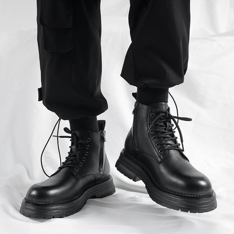 Черные мужские ботинки на толстой подошве Модный и трендовый мужской стиль Уличный мотоцикл Повседневный офисный вечерний взрослый обувь популярный