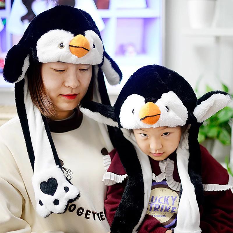 Cute Plush Penguin Ears Will Move Warm Hat Children'S Day Holiday Gift Girl Boy Wrapped Type Comfortable Cartoon Animals Hats