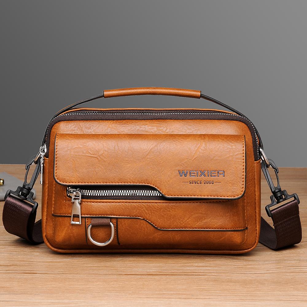 WEIXIER Мужская кожаная водонепроницаемая сумка-мессенджер, вместительный портфель через плечо с регулируемым ремнем для работы в офисе