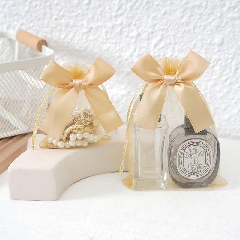 10pcs/lot Organza Bags with Bowknots for Wedding Birthday Party Favors Candy Gift Bags Jewelry Packaging Drawstring Pouches