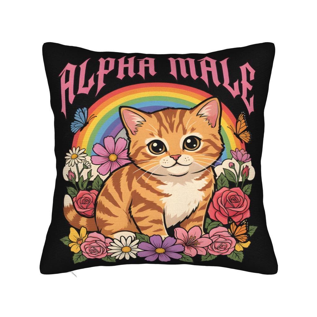 Decorative Pillowcase Alpha Male Cat Kitten Funny Accessories Living Room Pillow Case Cover Zippered Multi Size