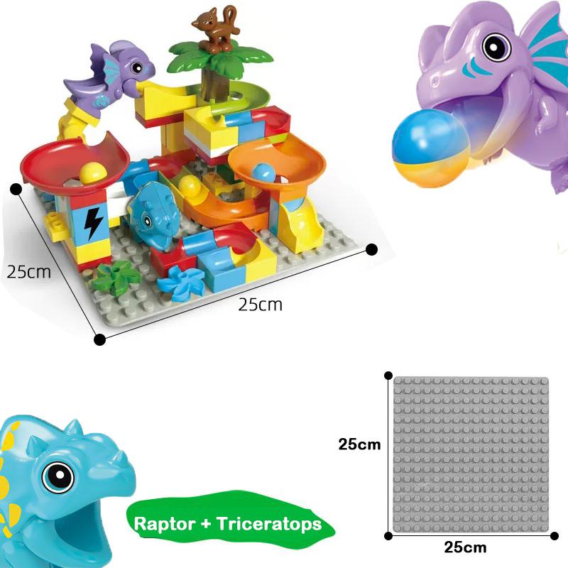 Dinosaur Marble Run Large Building Blocks STEM Ball Race Track for Boys Girls with Functional Marbles Maze Game Toys for Kids