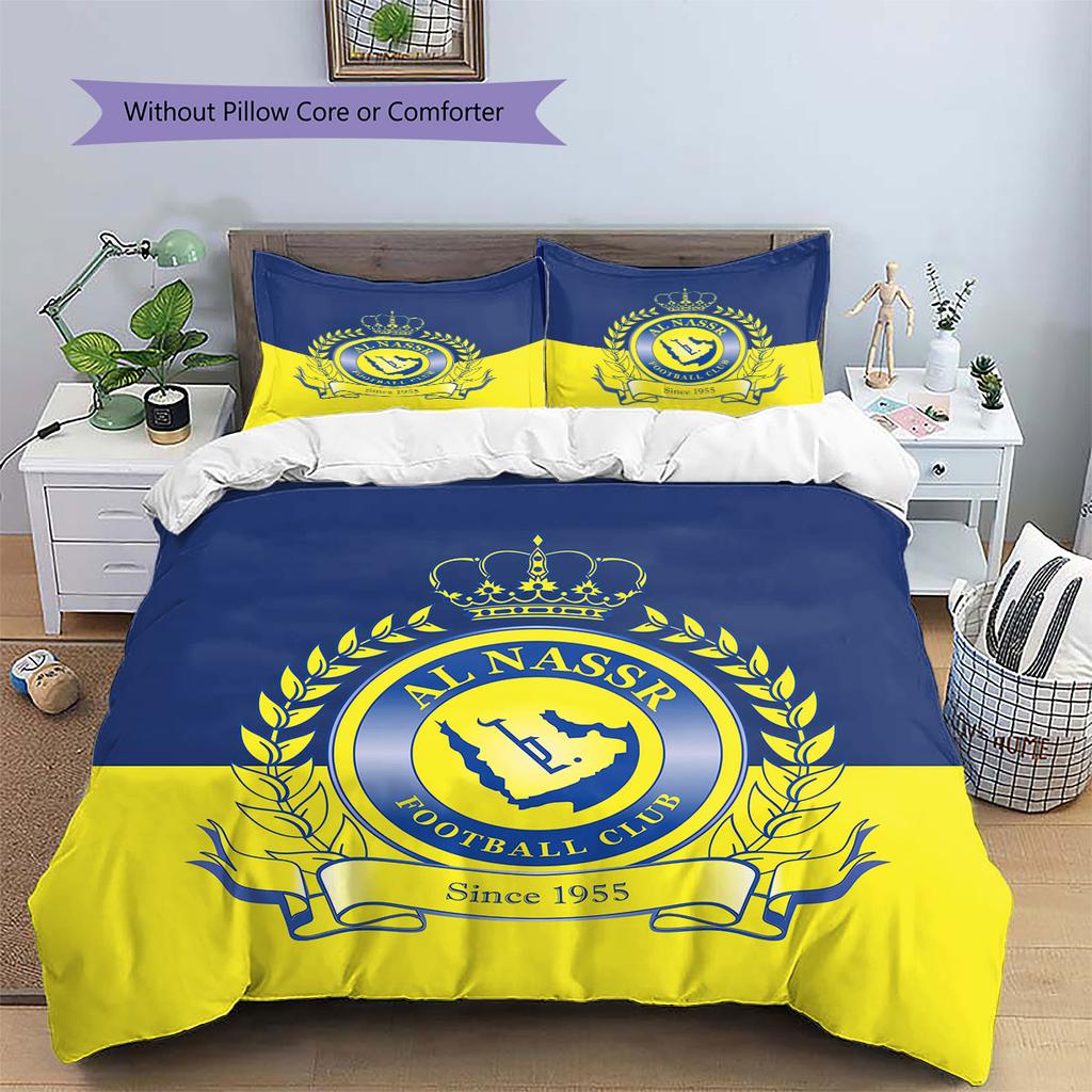 Al-Nassr FC Pattern Bedding,Quilt Set Quilt Cover Pillowcase Home Birthday Gift(1 * duvet cover + 2 * pillowcase, without core)