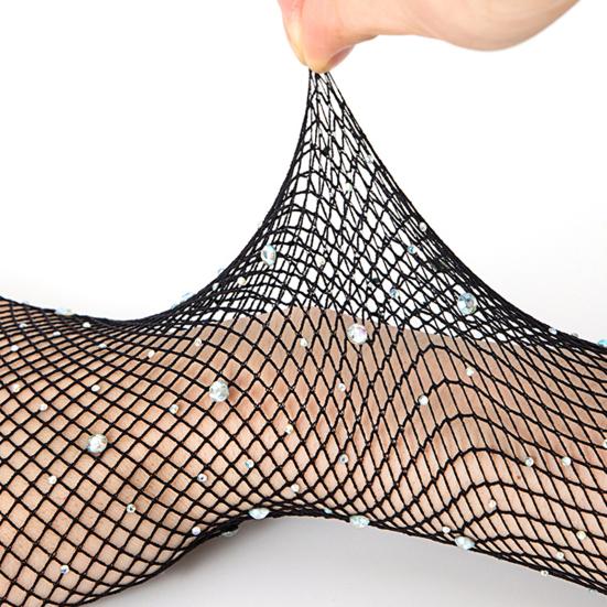 Long Rhinestone Fishnet Gloves for Women Sparkly Mesh Elbow Length Gloves for Rave Party Halloween Wedding Costume Accessories