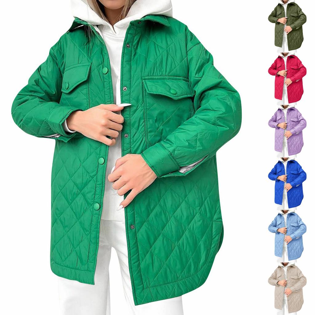 Женское длинное пальто на пуговицах с лацканами, свободного кроя, теплое, с ромбовидным узором, полностью утепленное хлопком