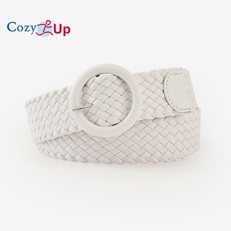 Круглый кожаный ремень цвета конфет с пряжкой для сумки, широкий, женский, универсальный, тканый ремень для одежды