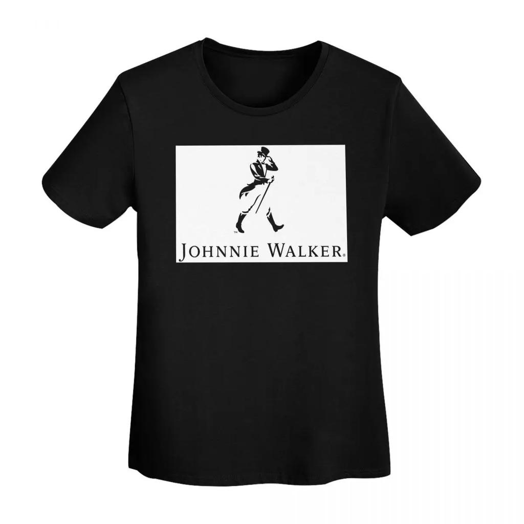 Футболка с логотипом Johnnie Walker женская с коротким рукавом Круглый вырез Уличный стиль Хлопок Летние футболки Уличный стиль