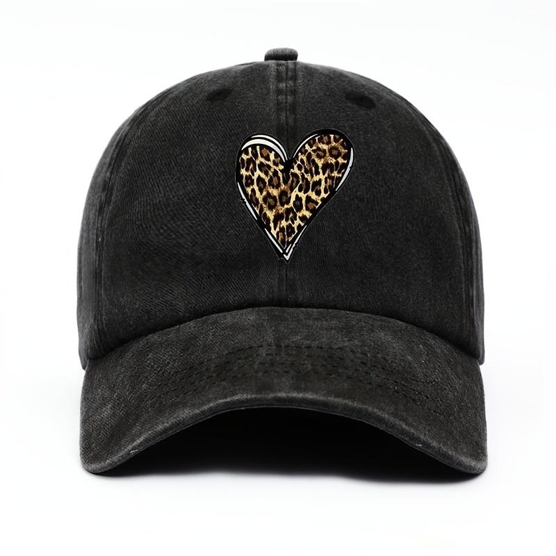 Милый дизайн в форме сердца с леопардовым принтом, подходящий для повседневных прогулок и путешествий, шляпа для защиты от солнца