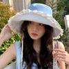 French Style Lace Ribbon Hat Sweet Women's Sun Hat Fashion Cowboy Fisherman Hat  Spring Summer