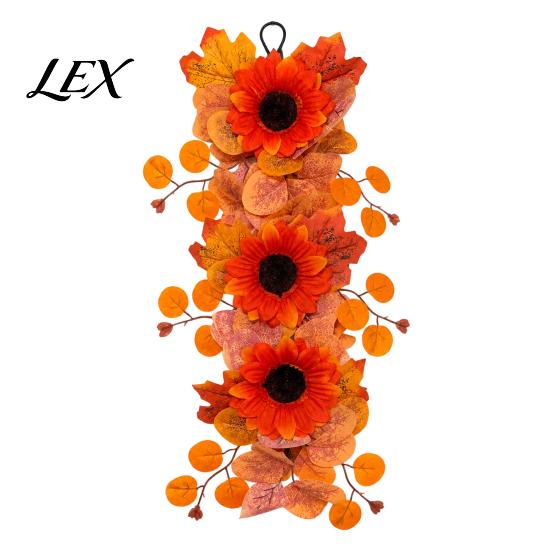 Lifelike Butterfly Leaf Wreath Artificial Fall Sunflower Wall Hanging, Maple Garland with Butterfly, Autumn Realistic Floral Harvest for Indoor