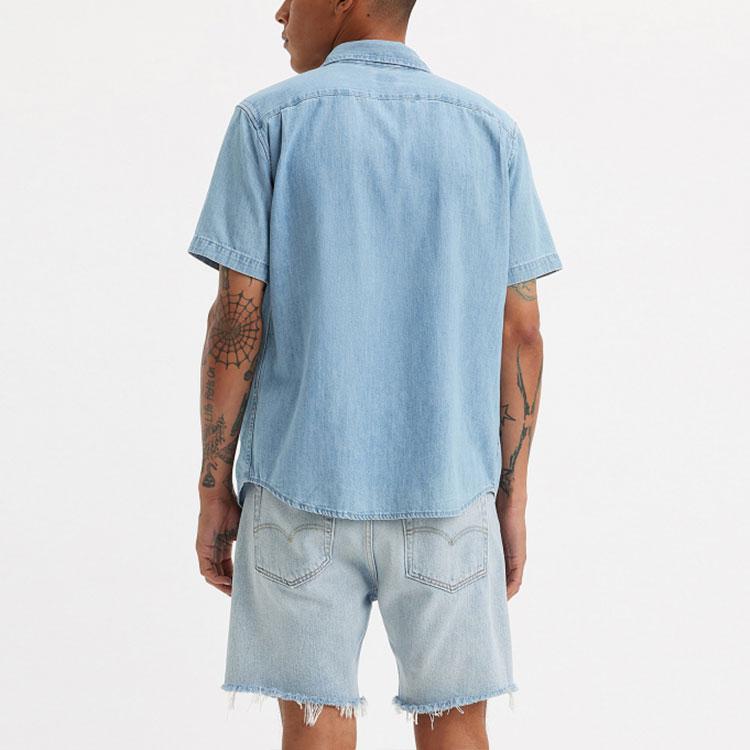 Levis Однотонная Удобная Повседневная Джинсовая Рубашка с Коротким Рукавом Мужская рубашка Джинсово-синий 86627-0128
