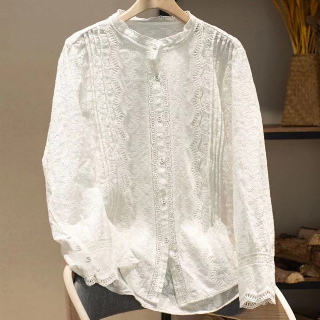 Fine Elegant Blouses for Women Boho Long Sleeve Lace Embroider Hollow Out Blouses for Lady Shirts Fashion Women's Clothing