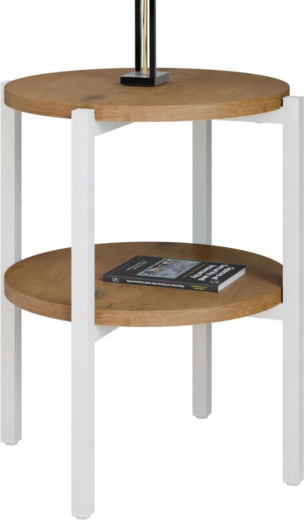 Stolik Nocny Okrągły Loft Z Półką 35X35X46 Cm Metalowy Biały