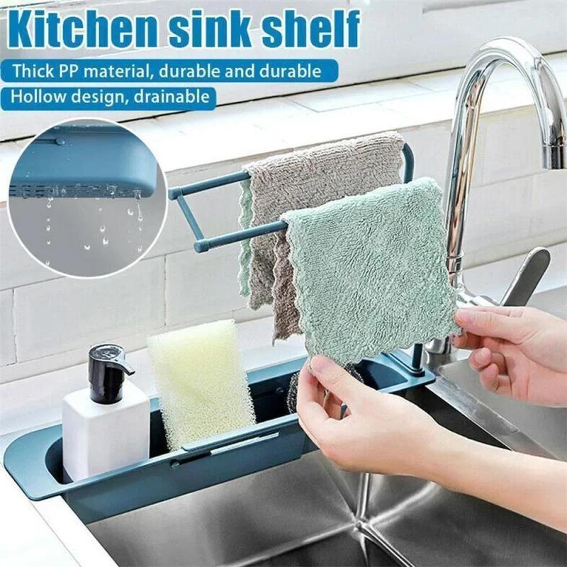 Kitchen Household Telescopic Sink Rack Holder Storage Drain Basket Home Dish Drainer Washing Sink Drying Rack Kitchen Accessory