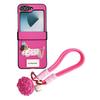 For Samsung Galaxy Z Flip7 FE 5G/Z Flip6 5G Case Cute Dog Hinge Protection Litchi Texture Phone Cover with Wrist Strap