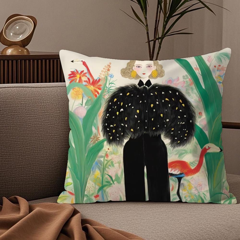 1PC Fashion Illustration Cushion Cover Plush Fabric Soft DoubleSided Printed Sofa Warm Winter Home Child Gift Pillow Case