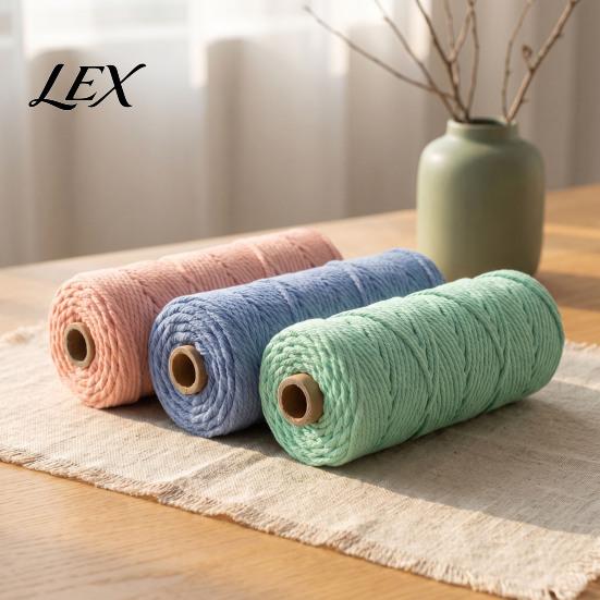 Natural Cotton Yarn for Knitting 3mm Cord, 109 Yards Twisted Craft Colored Durable String Crochet Making Tapestry, Hand Braiding, DIY Crafts Crafting