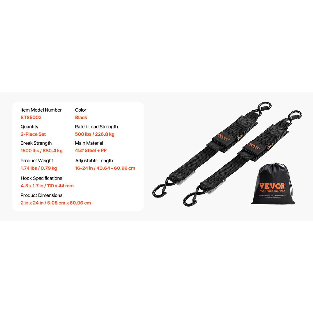 VEVOR 2pcs 2ft/4ft Retractable Ratchet Straps with S Hooks 2in Cargo Ratchet Tie Down Luggage Belt Strap for Trailers Vehicles