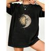 Black Oversized T Shirt With Sun And Moon Print For Casual Wear