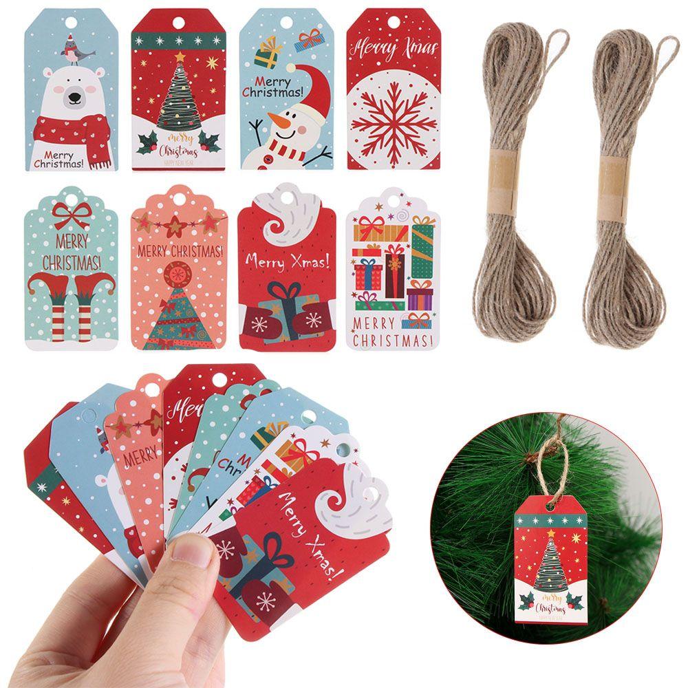Gift Wrapping with Rope Santa Claus Xmas Decorations Christmas Paper Tags Gift Cards Hanging Label