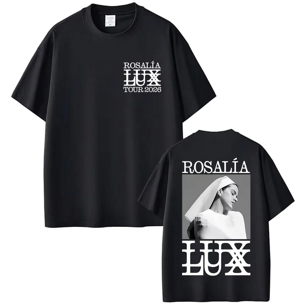 ROSALIA LUX тур Футболка 2026 ROSAIA Такая же, как на официальном сайте Высококачественная футболка Оверсайз Хлопок Харадзюку Круглый вырез ФУТБОЛКИ