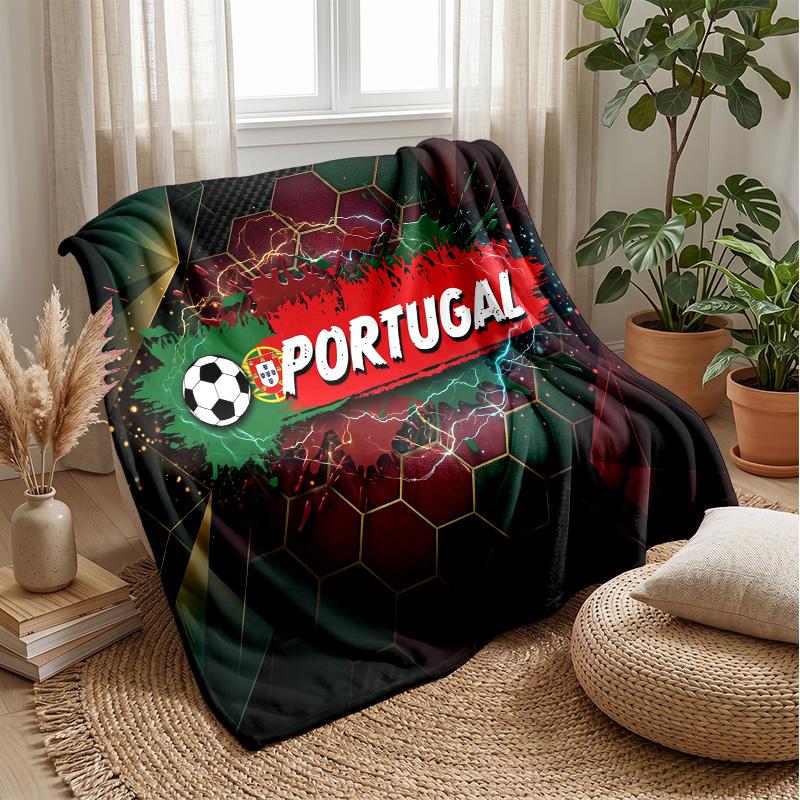 Portugal Football Printed Flannel Blanket Skin Friendly Warm Decorative Throw for Indoor Couch Bed Daily Use