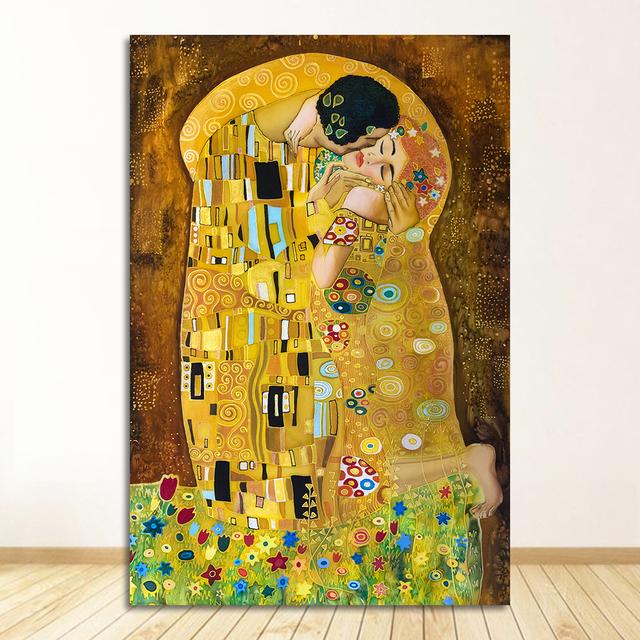 Классический художник поцелуи абстрактная картина маслом холст печать плакат современное искусство гостиная фреска