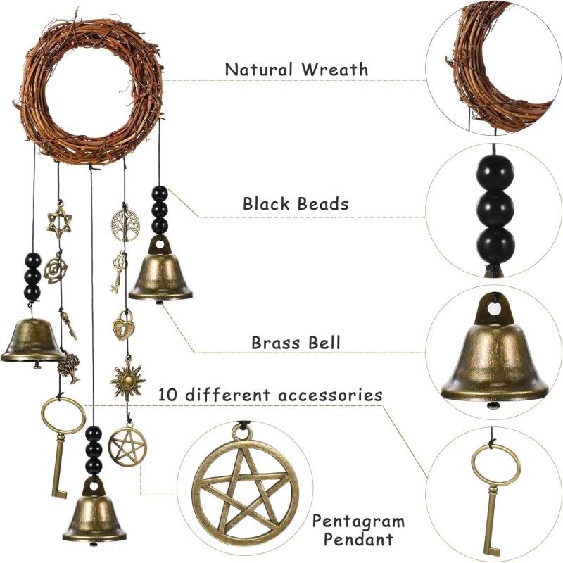 Защита ведьмы Подвески на дверь Колокольчики ветра Венок Ручная работа Подвесные колокольчики Викканская магия для дома Ручка двери Ведьмовские украшения