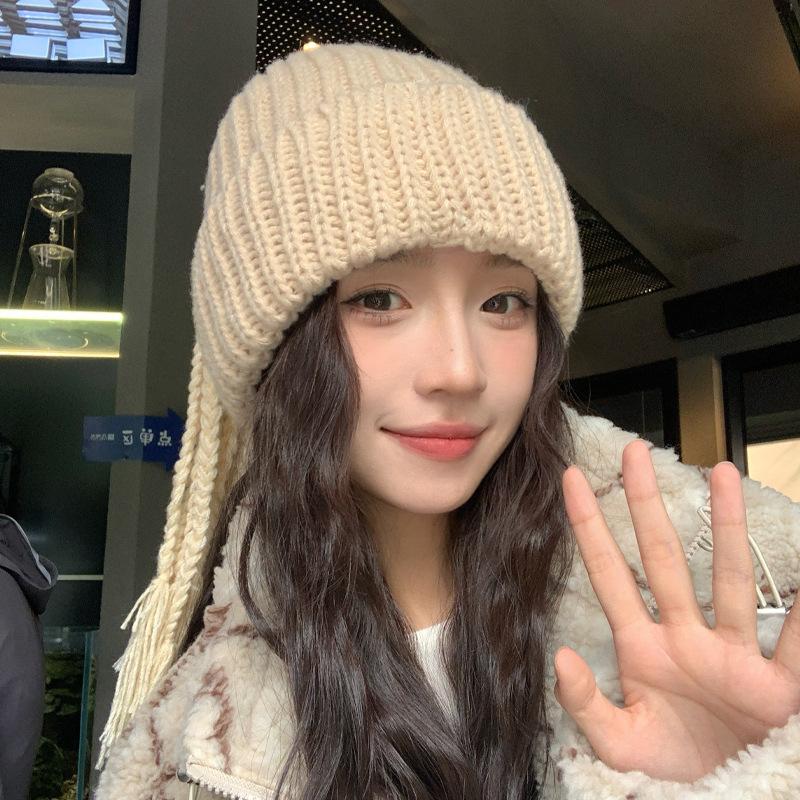 Coarse wool hat New women's autumn and winter warm fashion thickened small face big head circumference knitted hat tide