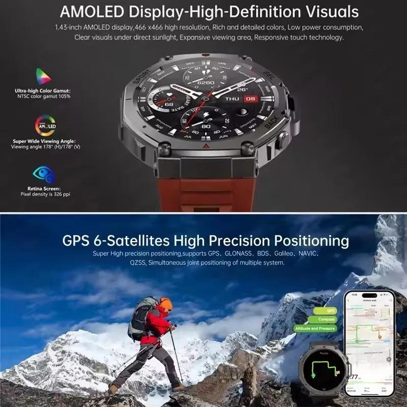 HD Часы Встроенный Двухдиапазонный GPS Умные Часы Мужские Смарт-часы Компас Высотомер Барометрический 5ATM IP69K Водонепроницаемые AMOLED