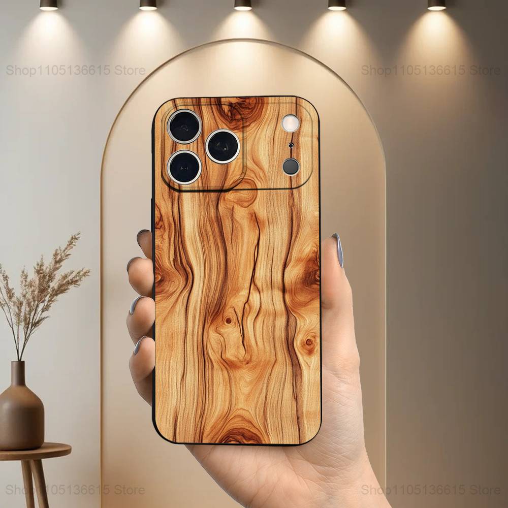 Flame Wood Grain Art Case For iPhone 17,16,15,14,13,12,11 Air,Plus,Pro Max,XS,X,XR,SE,Mini,8,7,Soft Silicone Black Cover