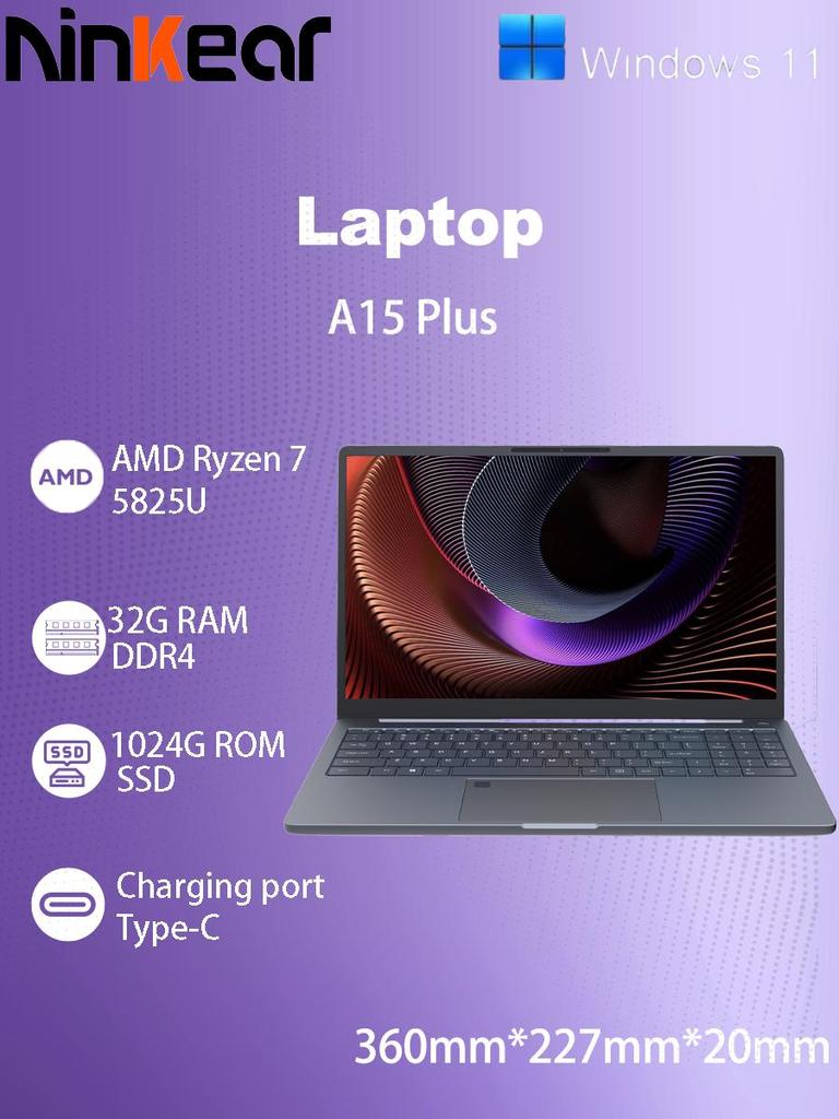 Ноутбук Ninkear A15 plus 15.6'' 32G+1T SSD AMD Ryzen 7 5825U 1920*1080 60 Гц Частота обновления
