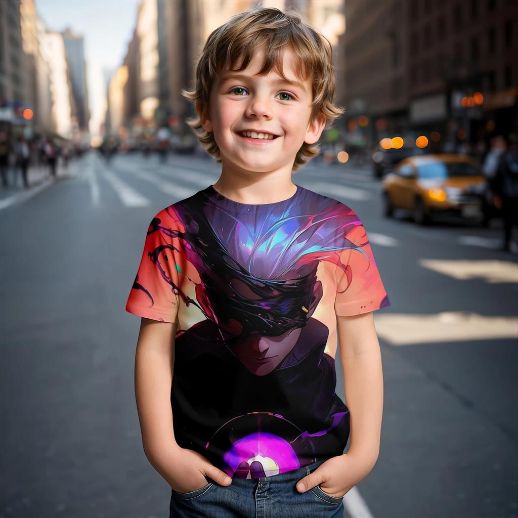 Jujutsu Kaisen Satoru Gojo T-Shirt Cute Figure Graphic T-shirts for Kids Fashion Funny Short Sleeves Tops Breathable and Light