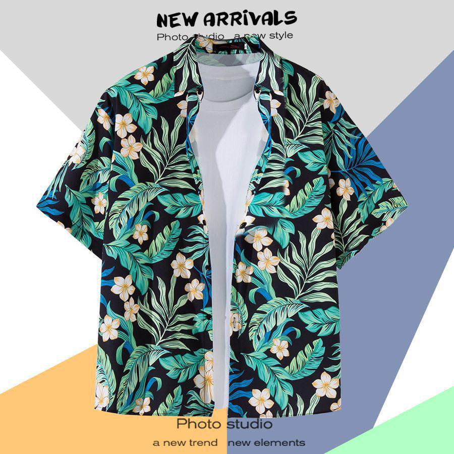 Летняя свободная гавайская рубашка с цветочным узором в корейском стиле для мужчин